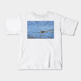 Heron hunting for fish on the River Tweed Kids T-Shirt